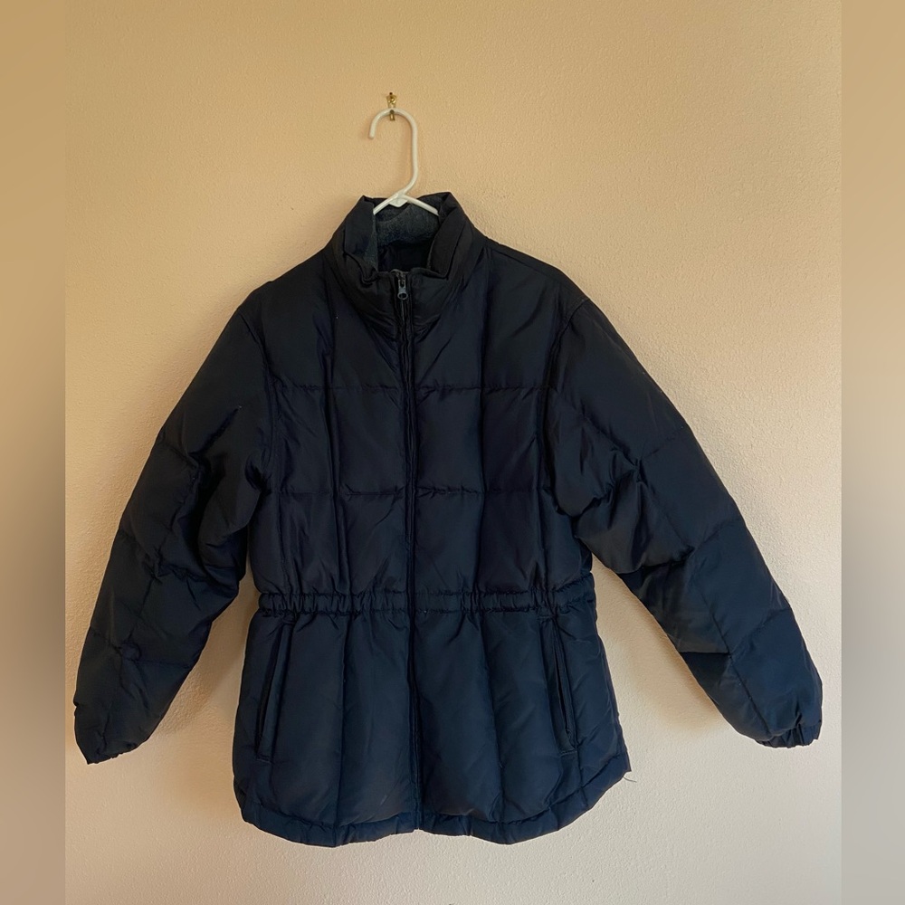 Women's Outbrook Black Down Puffer Jacket, Cinch Waist Size Large
